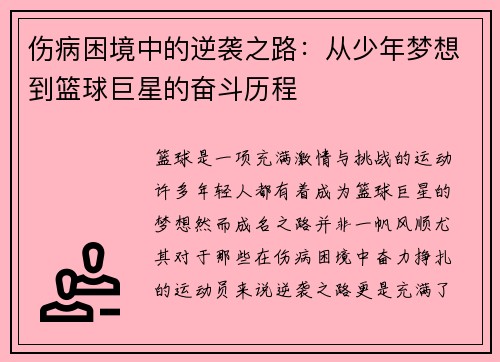 伤病困境中的逆袭之路：从少年梦想到篮球巨星的奋斗历程